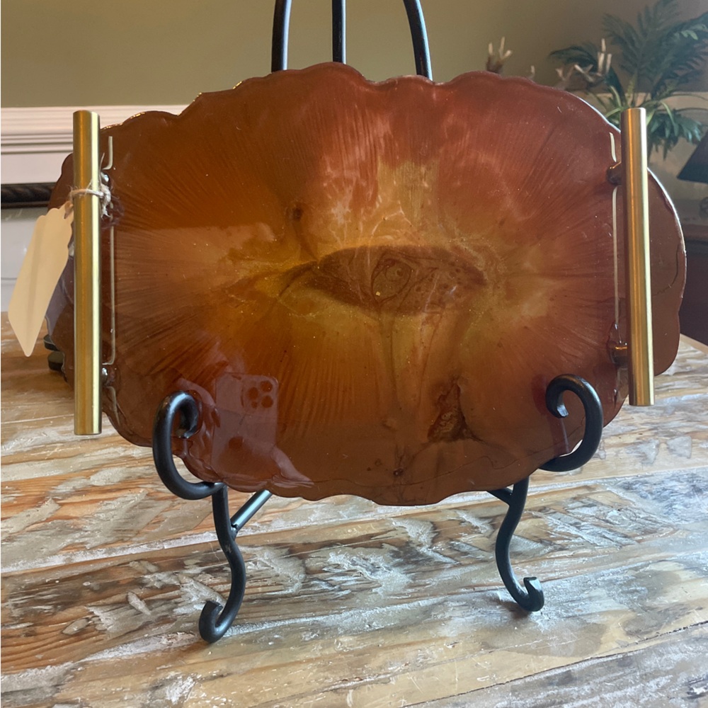 Red White Tray with Gold handles